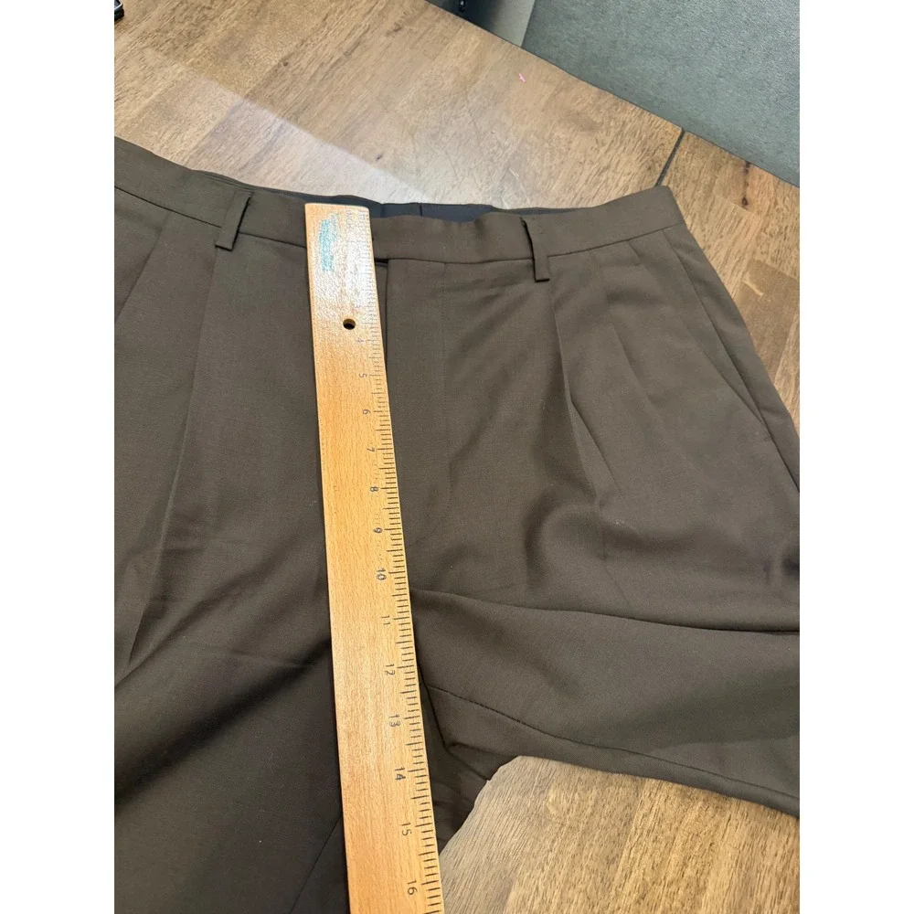 Zante Mens Pleated Dress Pants Brown Cuffed Hem Size 34 Business Slacks